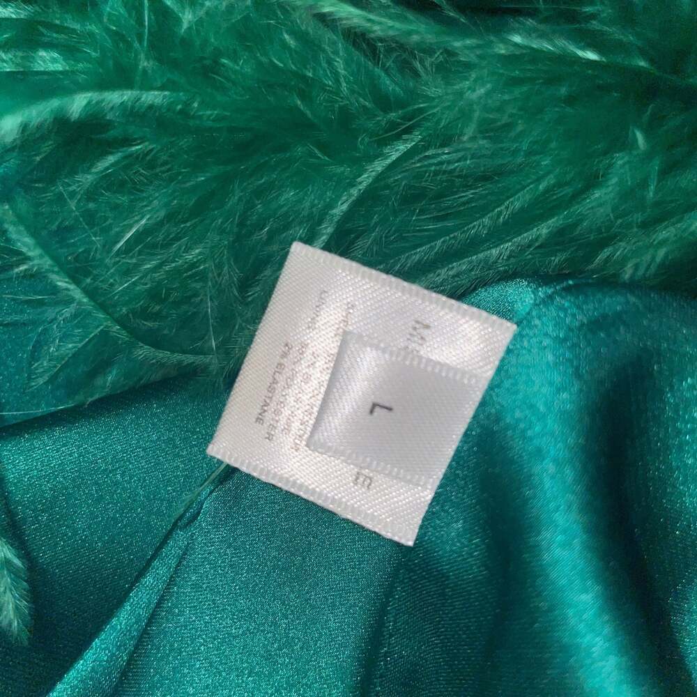 Perrin Emerald Green Feather Dress High Slit Gown, - Picture 11 of 11